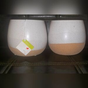 Set Of 2 5" Speckled/Textured White and Tan Planters Brand New & Never Used!